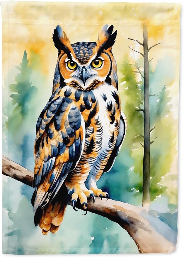 Caroline's Treasures Great Horned Owl House Flag Large Porch Sleeve Pole Decorative Outside Yard Banner Artwork Wall Hanging, Polyester, House Size, Multicolor