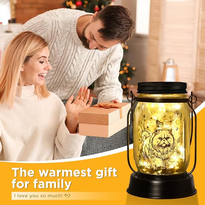 Persian Cat Gifts for Women/Men Persian Cat Solar Lanterns Gifts for Grandma Women Mom Sister, Pet Lovers Lantern Pet loss Memorial Light Solar Garden Decoration Outside for Yard, Patio,Backyard,Porch