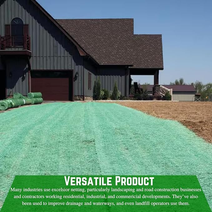 Farm Plastic Supply - American Excelsior QuickGrass Pro - 4' x 112.5' - Green Erosion Control Blanket Landscape Roll, Erosion Control Blanket, Slope Stabilization, Erosion Control