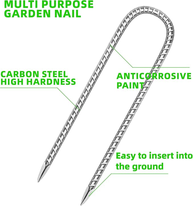10 Pack Ground Garden Rebar Stakes Rebar 12 Inch Anti-Rust Galvanized Steel U Shape Hook Heavy Duty Ground Anchors for Tents, Position Kits,Fences, and Trampolines Landscape Fabric