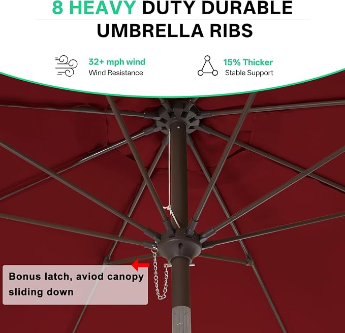 ABCCANOPY 9ft Scalloped Patio Umbrella, Outdoor Table Umbrella with Tilt and Crank, Fiberglass Ribs Deck Umbrella for Patio, Pool, Garden, Picnic (Burgundy)
