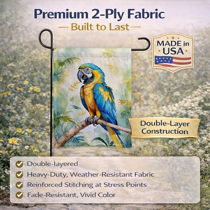 Caroline's Treasures Blue and Gold Macaw Garden Flag Mailbox Flag Decorative Yard Flag Banner Outside Patio Artwork Yard Flower Beds, Garden Size, Multicolor