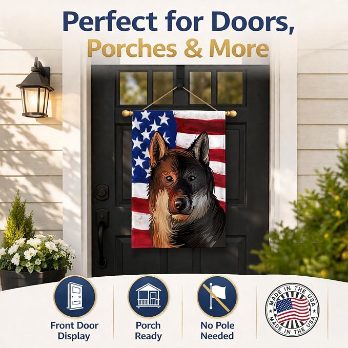 Caroline's Treasures CK6706CHF Shikoku Dog American Flag House Flag Large Porch Sleeve Pole Decorative Outside Yard Banner Artwork Wall Hanging, Polyester, House Size, Multicolor