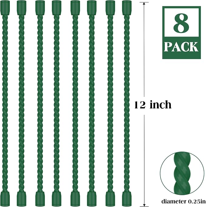 8PCS 12-Inch Silicone Cable Ties, Bendable Rubber Twist Ties, Reusable Twist Ties for Cords, gear ties for Organizing, Bundling (Pine green)