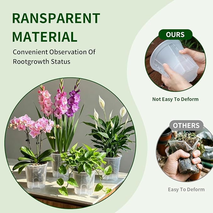 Cdd's Path Self Watering Pots Set with Deep Water Tank, Large Drainage Holes, Reservoir & Air Pipes, 5/6/7 Inch Naked Root Planter for Indoor Outdoor Plants, Flowers, Seedlings, Clear, 9 Pack