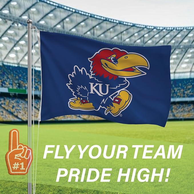 NCAA University of Kansas Flag with Grommets, 3'x5' KU Jayhawks Outdoor College Flags & Banners for Garden Patio Indoor Wall Décor