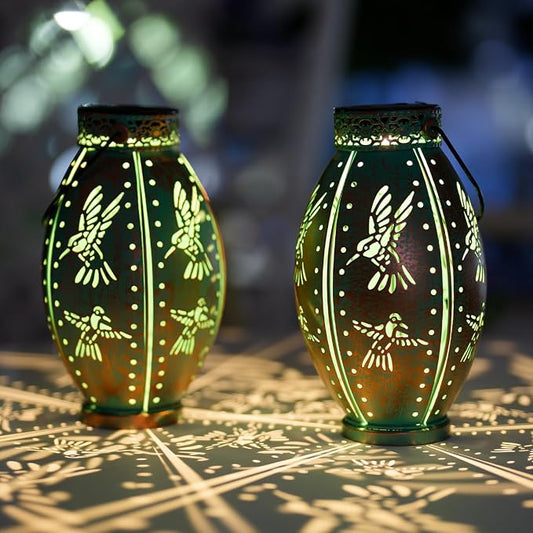 2 Pack Solar Lanterns Outdoor Waterproof Decorative Hummingbird Solar Lantern Lights Hanging for Outside Patio Tableto Garden Yard Lawn Decor, Gifts for Mom Grandma Woman