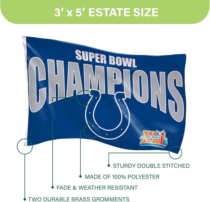 Team Sports America NFL Indianapolis Colts Multi-Win Superbowl Champions 3x5 Flag for Outside with Grommets | Outdoor & Indoor | Heavy Duty Flag & Banner | Works with Flag Pole for Outside House