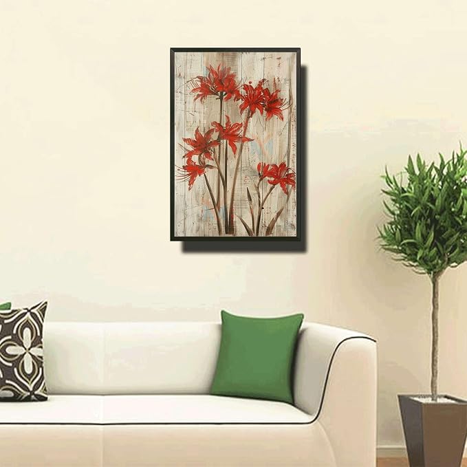 Metal Sign Tin Sign Vintage Wall Art Vintage Lycoris Wall Art Tin Sign for Rustic Charm Distressed Wood Panels and Easy to Install Alu Minimalist Wall Art for Pub 6×8 Inches with Metal Frame