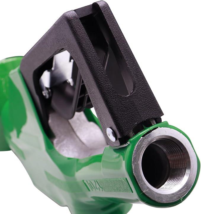 1" Inch NPT Fuel Nozzle Automatic Shut-Off Green Gas Pump Heavy Duty Nozzle with Fuel Hose Swivel & Splash Guard 19/16 Inches Spout (OD=30mm) Three Notch Hold Open Clip Used For Diesel Petrol