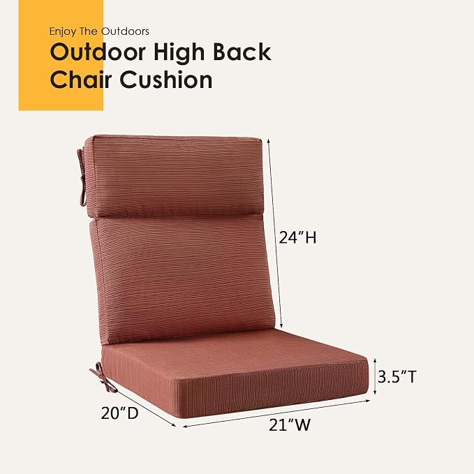 Outdoor High Back Chair Cushion, 2 Pack 44x21 inches Patio Chair Cushions Water Repellent Rocking Cushions Indoor Furniture Seat Pad, Dark Yellow Tan Stripe
