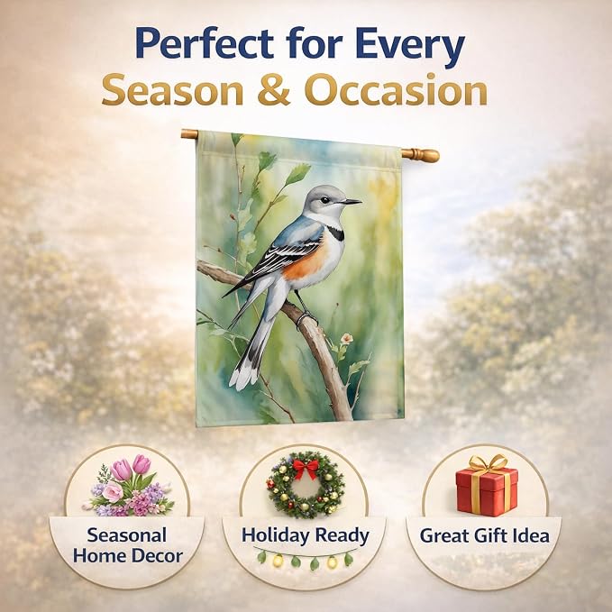 Caroline's Treasures Oklahoma Scissortailed Flycatcher House Flag Large Porch Sleeve Pole Decorative Outside Yard Banner Artwork Wall Hanging, Polyester, House Size, Multicolor