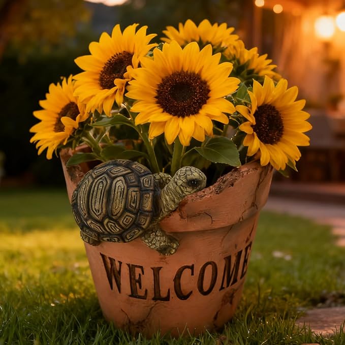 Rustic Turtle Welcome Wall Planter Pot Resin Clay Look Cute Planters for Indoor Outdoor Dry & Artificial Flowers Planters for Porch Garden Pots Gift for Garden Lovers