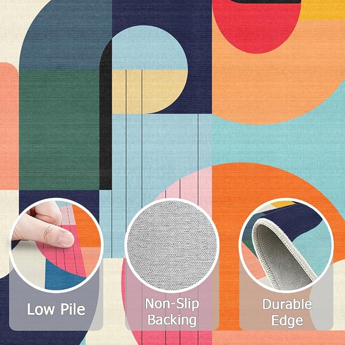 2x6 Area Rug Colorful Boho Geometric Modern Abstract Runner Rug for Kitchen Bedside Machine Washable Non-Slip Throw Rug for Bedroom Closet