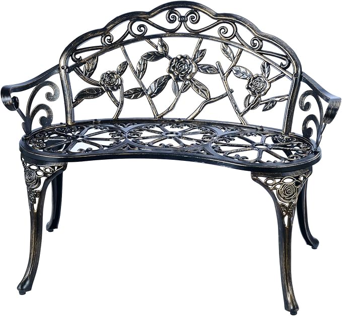 Patio Balcony Bench Double Seat, Anti-Rust Cast Aluminum Patio Garden Bench for Park Yard Outdoor Furniture Copper.1