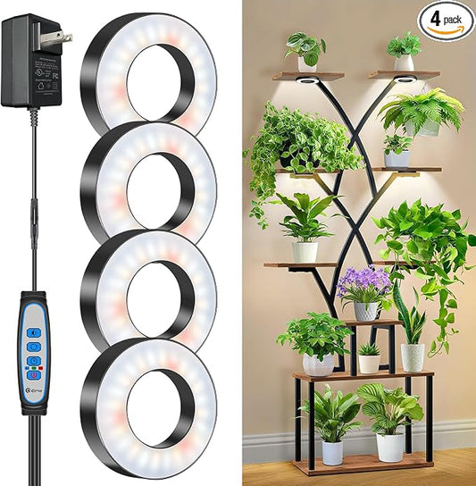Wiaxulay Grow Lights for Indoor Plants, 192 LED Full Spectrum Plant Lights for Indoor Growing, 12V/2A Under Cabinet Grow Lamp with Auto Timer 6/12/16 Hrs, 3 Lighting Mode, 5 Brightness, Four Head