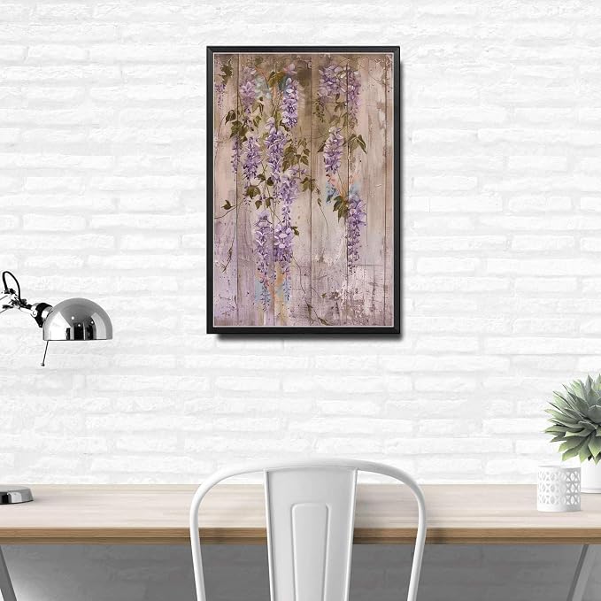 Metal Sign Tin Sign Vintage Shabby Chic Wisteria Tin Sign for Antique Garden Charm Rustic Wall Art and Distressed Wood Panels Minimalist Wall Art for Restaurant 8×12 Inches with Metal Frame
