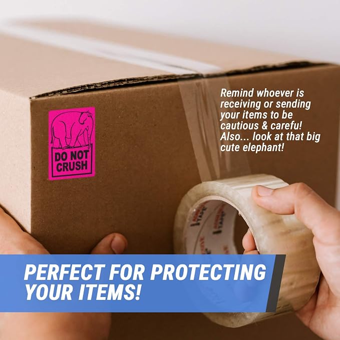 Caution DO NOT Crush Labels (2 x 3 inch, Pink - 900 Labels) Warning Do Not Bend Stickers for Shipping Fragile Items - Strong Adhesive