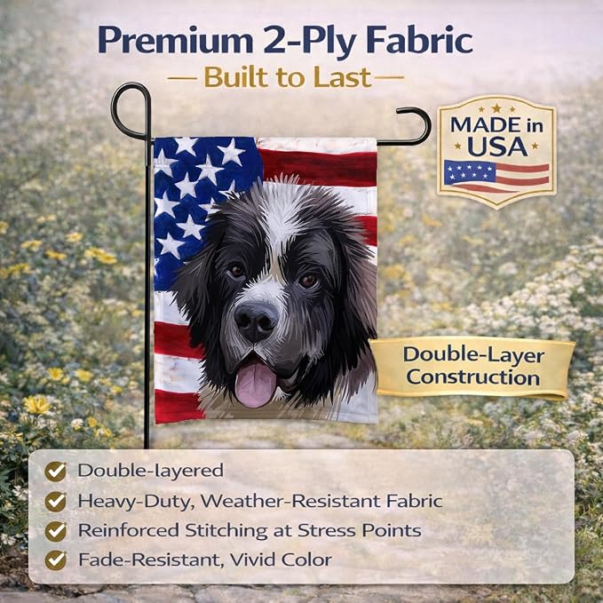 Caroline's Treasures CK6604GF Landseer American Flag Garden Flag Mailbox Flag Decorative Yard Flag Banner Outside Patio Artwork Yard Flower Beds, Garden Size, Multicolor