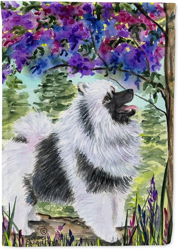 Caroline's Treasures SS8063GF Keeshond Garden Flag Mailbox Flag Decorative Yard Flag Banner Outside Patio Artwork Yard Flower Beds, Garden Size, Multicolor