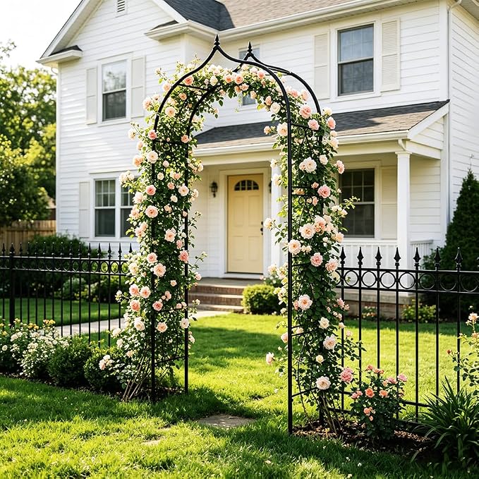 Metal Garden Arbors 8Ft Thickened Arch Trellis for Climbing Plants | Outdoor Arbor Rustproof Metal Frame Trellises Grapes Rose Yard Entrance Wedding Arched Backdrop Stand Party Event Decoration