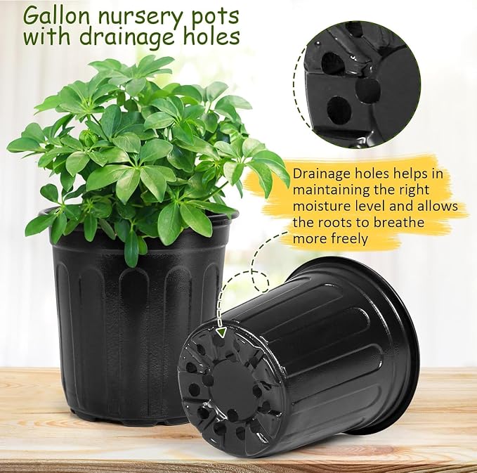 OUPSAUI 2/3/5/7 Gallon Pots for Plants,Flexible Gallon Plastic Nursery Pots with Drainage Holes, Plastic Pots for Outdoor Plants (7Gal-10pcs)