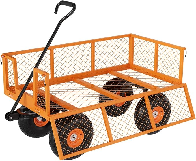 GarveeLife Heavy Duty Steel Garden Cart 900 LBS Capacity 3 in 1 Pullable Garden Wagon with 10 in Wheels for Gardening Soil, Tools, and Plant Transport