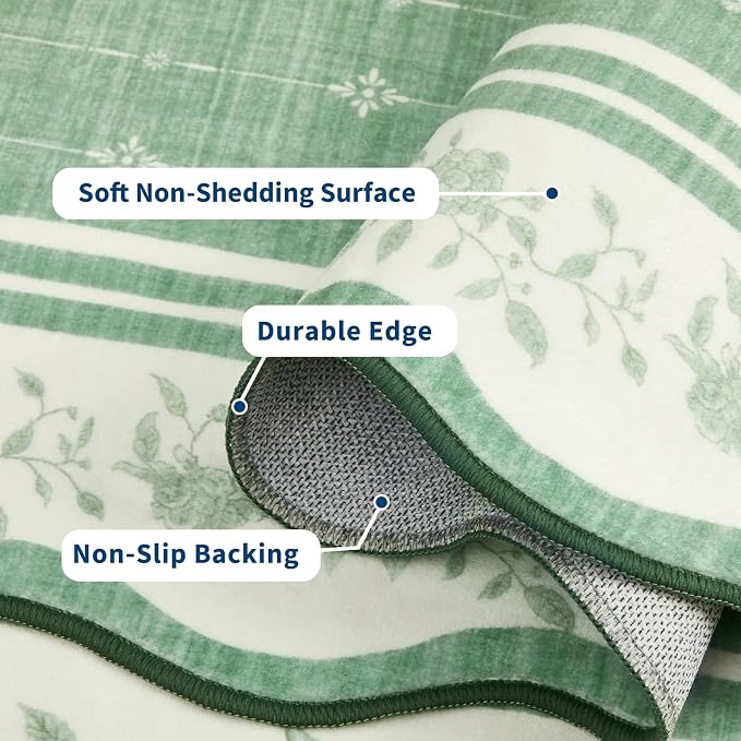 Garvee Scollaped Rugs for Living Room 5x7 Area Rugs for Bedroom Soft Green | Non-Slip Low Pile Neutral Kids Rug Non-Shedding Bordered Nursery Carpet Foldable Thin Mat for Dining Room Kitchen Playroom