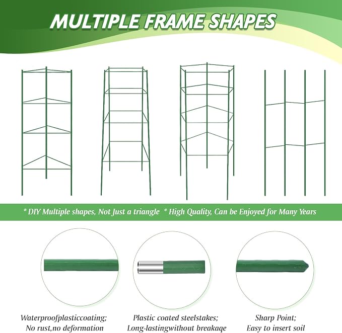 6 Pack Tomato Cage for Garden & Pots, Rust-Resistant Tomato Stakes Plant Cage Trellis Support for Climbing Vegetables Plants Flowers - 48 Inch