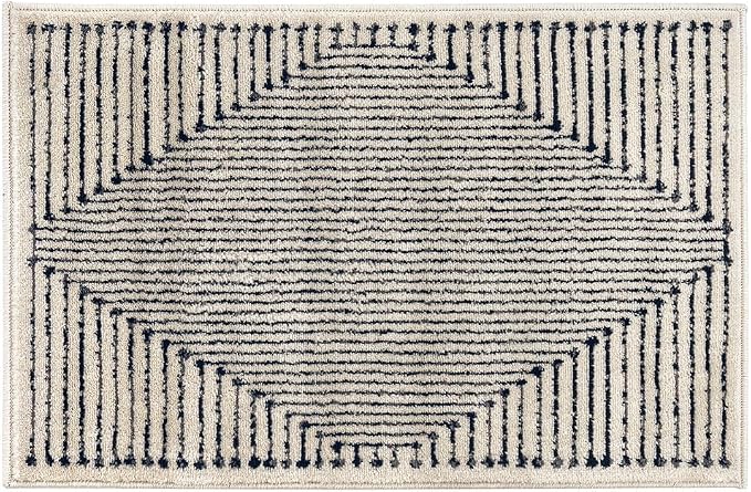 Rugshop Contemporary Bohemian Stripe Area Rug 2' x 3' Cream | Jute Backing, Soft Medium Pile, Stain Resistant, No Shedding, Entryway, Bedside, Kitchen, Bathroom, Nursery, Foyer