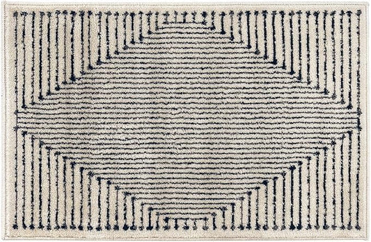 Rugshop Contemporary Bohemian Stripe Area Rug 2' x 3' Cream | Jute Backing, Soft Medium Pile, Stain Resistant, No Shedding, Entryway, Bedside, Kitchen, Bathroom, Nursery, Foyer