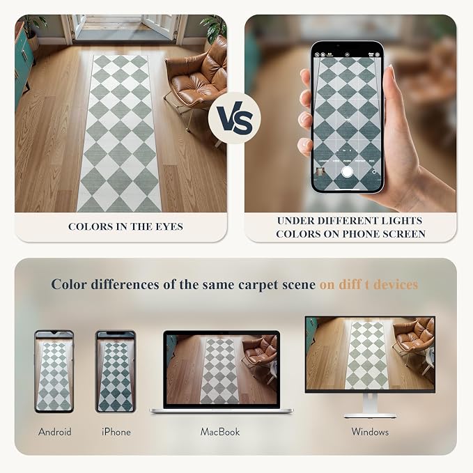 Beeiva Checkered Print 3x5 Washable Rug for Entryway, Non Slip Soft Small Bedroom Rug 3x5 Ultra Thin Moroccan Bathrooom Decor, Gingham Plaid Carpet for Laundry Entry Kitchen Nursery (Green/White)