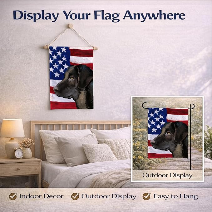 Caroline's Treasures CK6476GF Portuguese Cattle Dog American Flag Garden Flag Mailbox Flag Decorative Yard Flag Banner Outside Patio Artwork Yard Flower Beds, Garden Size, Multicolor