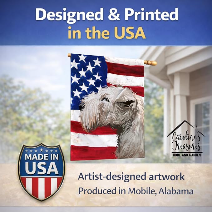 Caroline's Treasures CK6602CHF Lakeland Terrier American Flag House Flag Large Porch Sleeve Pole Decorative Outside Yard Banner Artwork Wall Hanging, Polyester, House Size, Multicolor