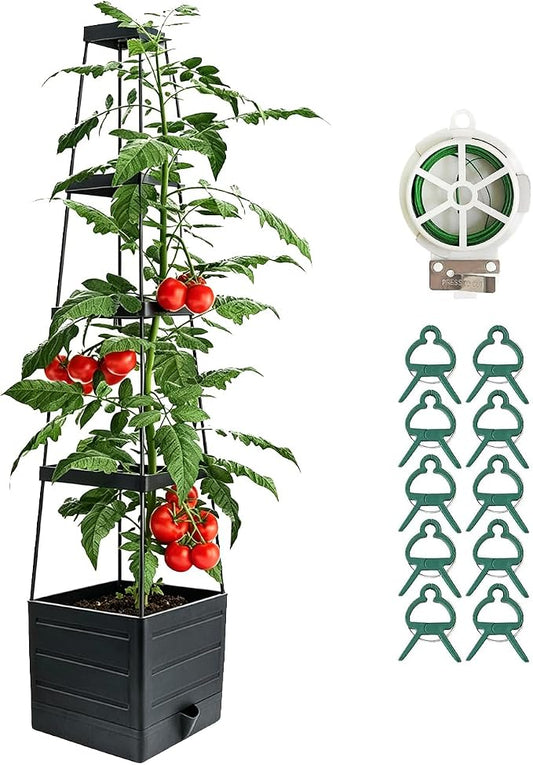 57'' Tomato Cages with Trellis 1 Pack, Tomato Planter Self-Watering Raised Garden Bed Planter Box, Planter with Trellis for Climbing Plants, Garden, Vegetables, Vine Flowers, Patio, Outdoor Indoor