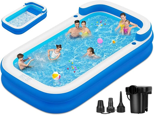 Extra Large Inflatable Pool with Seats Pump, 120"x85"x26" Blow Up Pool Thickened Heavy Duty Family Full-Sized Swimming Pool for Adults, Inflatable Pools for Backyard Garden Summer Water Party