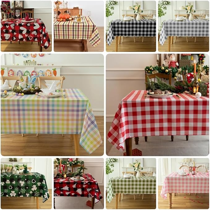 Classic Gingham Buffalo Tablecloth Fabric - Oblong 90x132 Inch Water Proof Checkered Table Cloth for Indoor Outdoor - Table Cover for Birthday, Picnics, BBQs, and Parties
