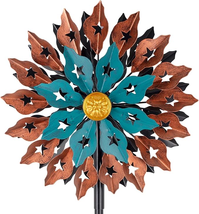 Viveta Kinetic Wind Spinner, 13" Dia Metal Wind Sculptures | 360 Degrees Rotating Windmill for Yard and Garden