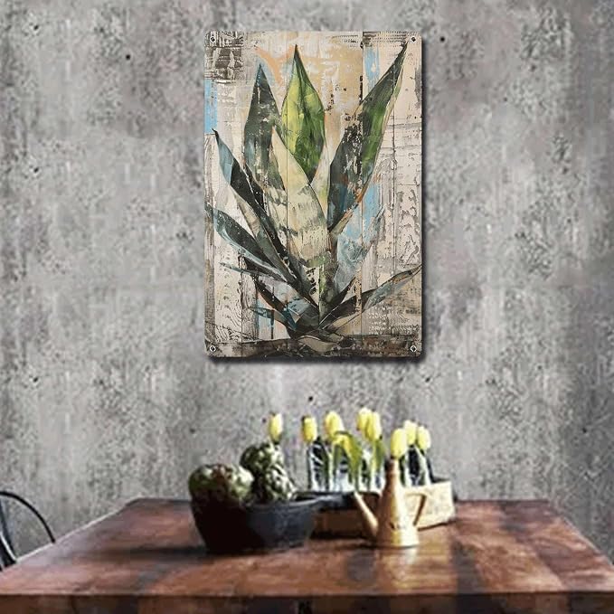 Metal Sign Tin Sign Vintage Wall Art Shabby Chic Snake Plant Tin Sign for Distressed Wood Panels Home Wall Art and Easy Installation Greenhouse Decor for Room 8×12 Inches