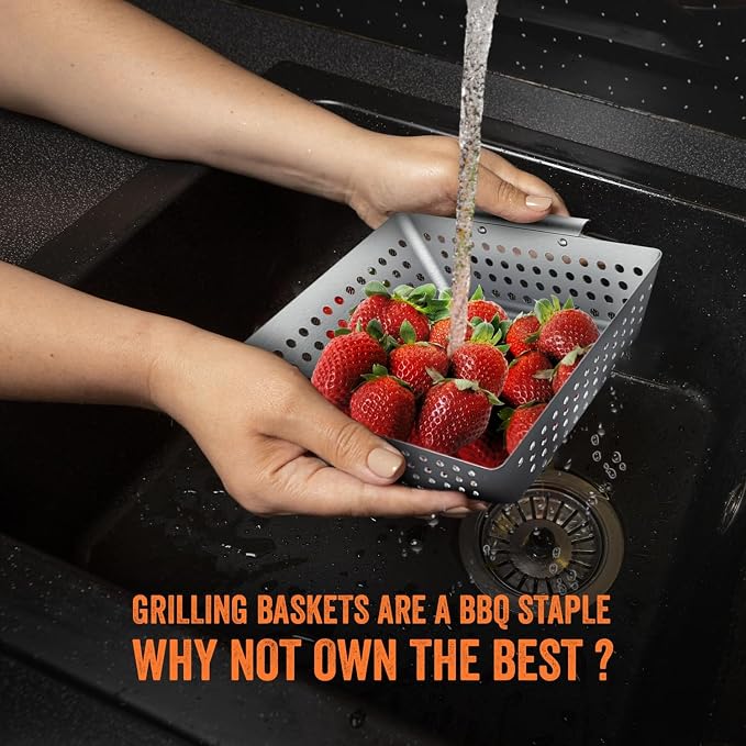 Yukon Glory 3-Piece Square Grill Basket Set | Stainless Steel BBQ Baskets with Protective Pads | Vegetables, Fish & Shrimp | RUST-PROOF | Dishwasher Safe | Gas, Charcoal & Campfire