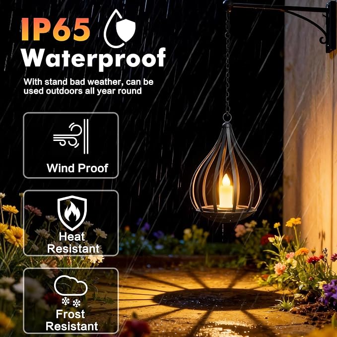Solar Lanterns Outdoor Waterproof,Hanging Solar Lights Outdoor with Flickering Flameless Candle,Gifts for Women Mom Grandma,Outdoor Solar Lanterns for Garden Patio Backyard Pathway Decor, 2 Pack