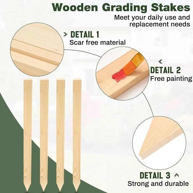 Colingmill 20 Pieces Wooden Garden Stakes 24 Inch Grade and Survey Stakes Wooden Garden and Sign Posts for Plant Support Silt Fence Yard Farm Survey Boundaries Baselines