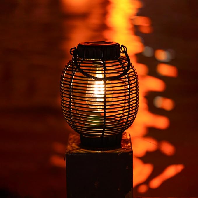 Solar Lanterns Outdoor Waterproof Rattan Solar Lights for Outside Garden Decor Mothers Day Gifts Hanging Lanterns Decoration Outside for Yard, Backyard, Patio Porch, Pathway，Black, Pack of 2