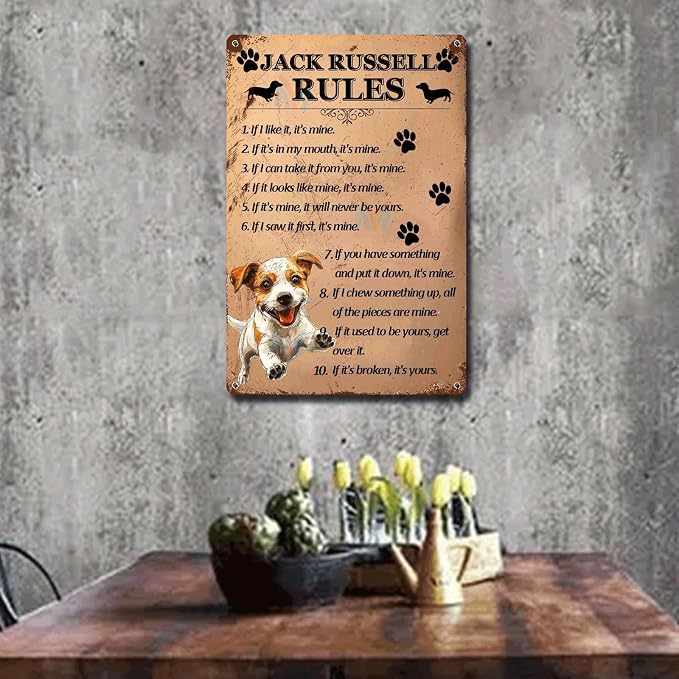 Metal Sign Tin Sign Vintage Wall Art Jack Russell Rules Metal Signs Vintage for Restaurant 6×8 Inches