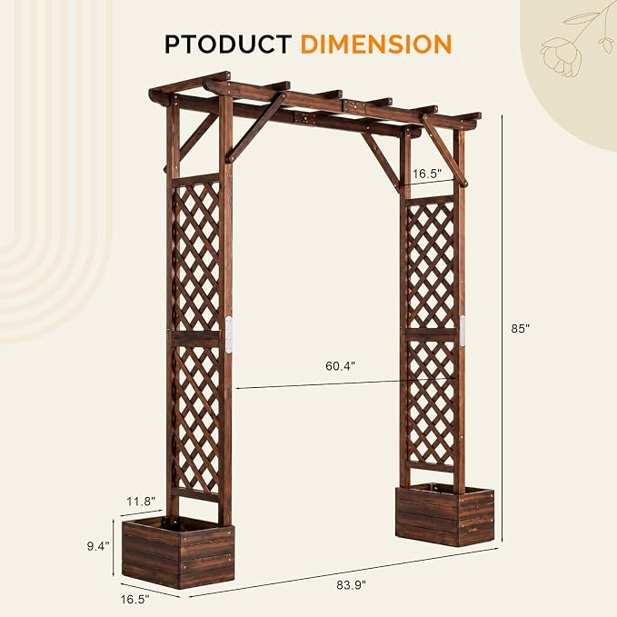VINGLI Wooden Garden Arbor with Planter, Wedding Arch for Ceremony, Wood Garden Arbour Trellis for Plant Climbing, Pergola for Garden Backyard, Lawn, Outdoor (Dark Brown)