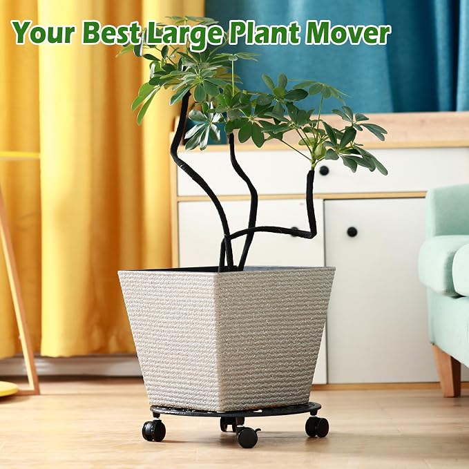 4 Packs 14 Inch Rolling Plant Stand with Wheels Metal Plant Caddy with Wheels Heavy Duty Round Plant Stand Indoor Iron Plants Rollers for Plants, Plant Dolly