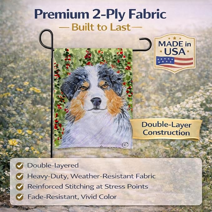 Caroline's Treasures SS8848GF Australian Shepherd Garden Flag Mailbox Flag Decorative Yard Flag Banner Outside Patio Artwork Yard Flower Beds, Garden Size, Multicolor