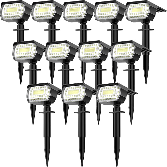 LANSOW Solar Spot Lights Outdoor, [12 Pack/76 LED] 2-in-1 Solar Landscape Spotlights, 3 Modes IP65 Waterproof Dusk to Dawn Solar Powered Flood Wall Lights for Outside Yard Garden Pathway(Cool White)
