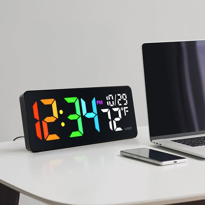 La Crosse Technology 513-1411 Color-Changing Digital LED Wall Clock with Indoor Temperature