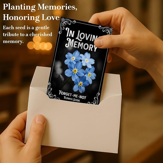 60Pack Forget Me Not Seeds Bulk - Memorial Seed Packets for Funeral Favors, Celebration of Life, Remembrance Gifts - Easy Planting Spring Flower Seeds Outdoor Garden Decor